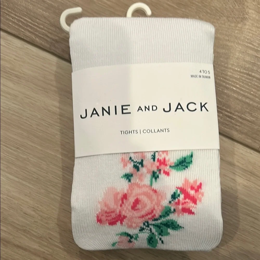 NWT Janie and Jack Girls White Floral Tights